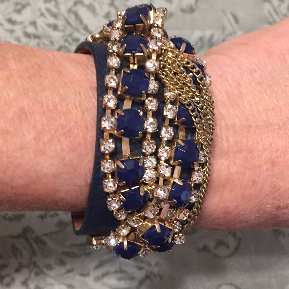 Navy leather Bling bracelet